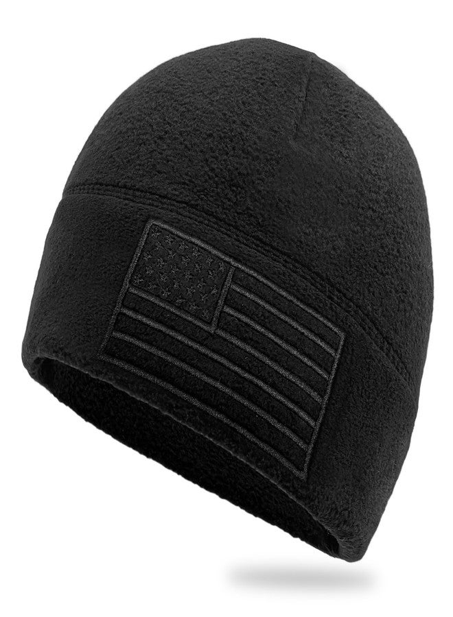 Asikkon American Fleece Watch Cap, American Flag Tactical Beanie for Boys Men's Warm Winter Hat Beanie Black - Image 1